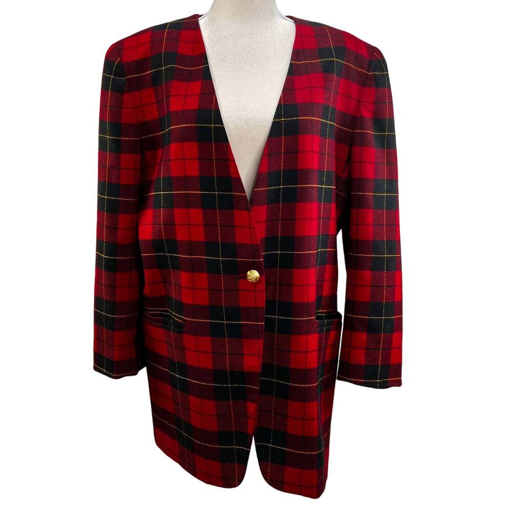 Vintage Wool Plaid Blazer Red Jones New York Christmas Holiday
